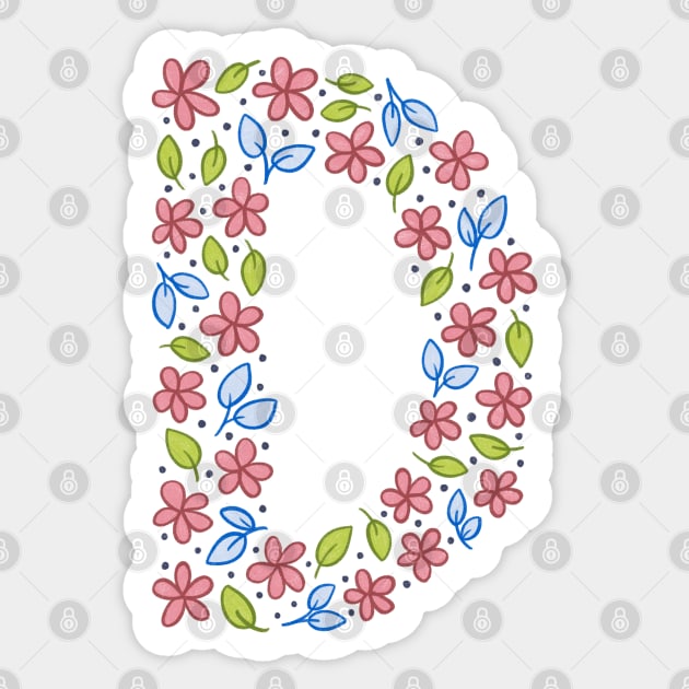 Floral Monogram Letter D - pink and blue Sticker by SRSigs